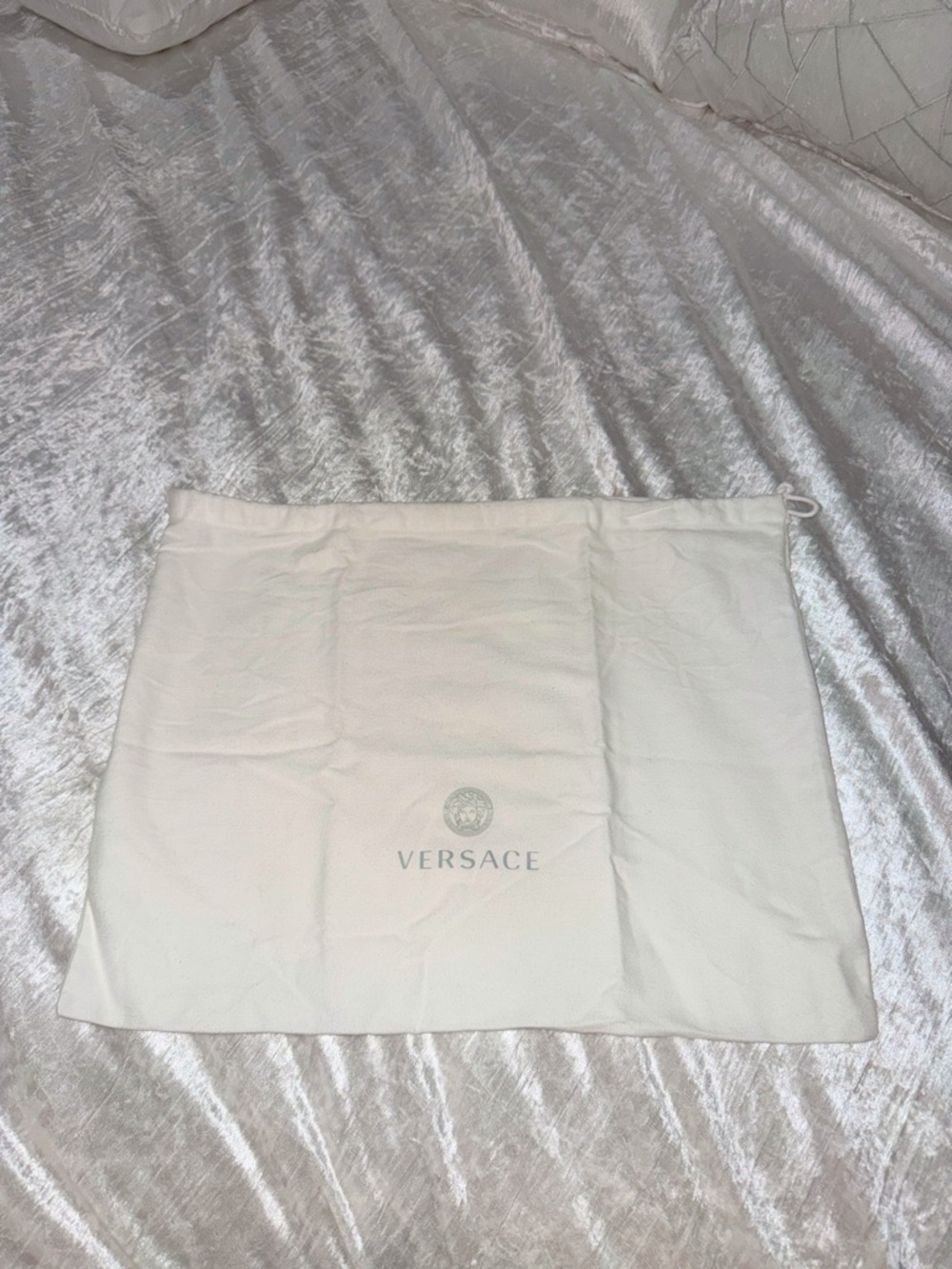 Versace Cream Drawstring Dust Bag with Logo  16X13